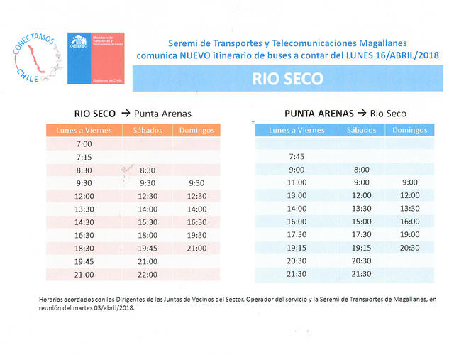 Ojo Bueno, Loteo Vrsalovic y Río Seco contarán con nuevos horarios en